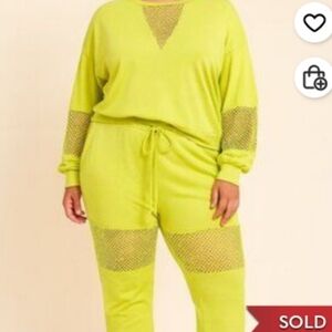 Fashion Nova Lime Green Mesh Jogger Set